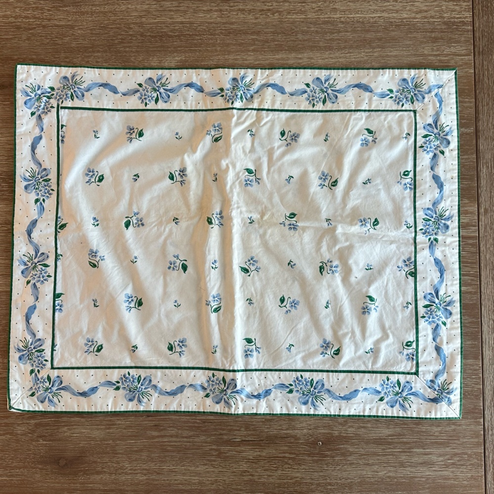 Vintage White Blue Green Floral Standard Pillow Sham